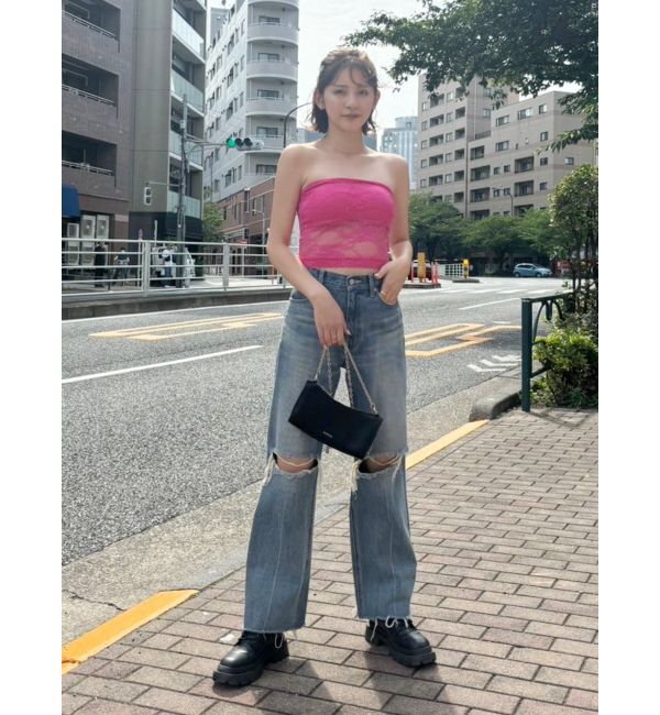 EVRIS「ダメージワイドデニムパンツ」|デニム|
