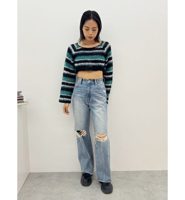 EVRIS「ダメージワイドデニムパンツ」|デニム|