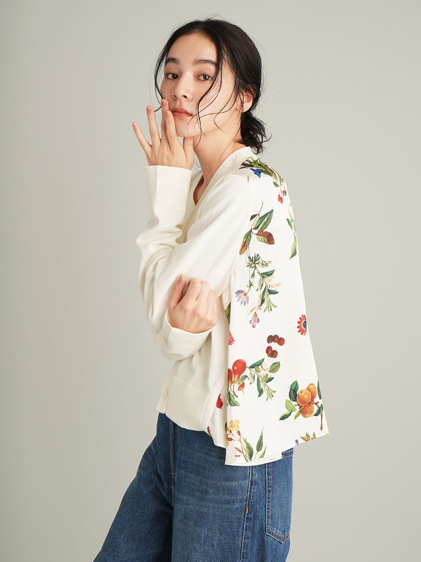 Mila Owen「【WEB限定カラー】カシミヤコットンボタニカルドッキングカーディガン」|カーディガン|