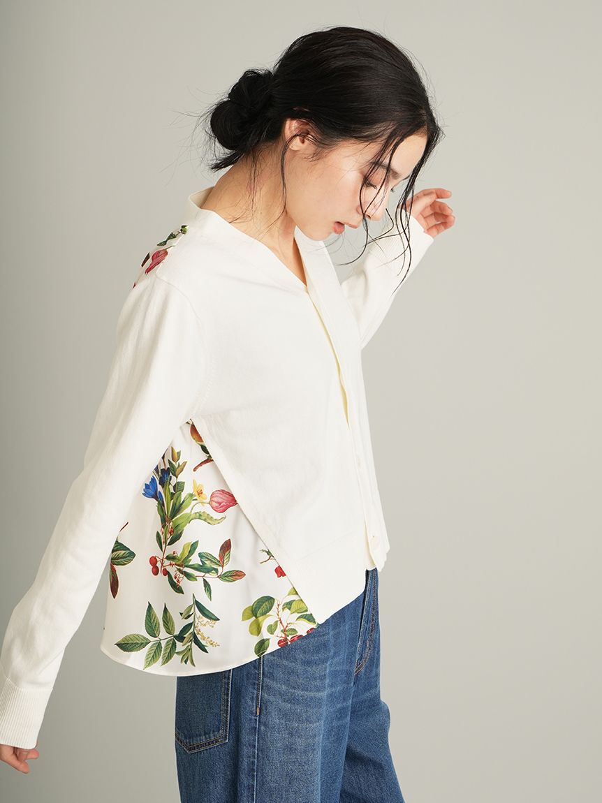 Mila Owen「【WEB限定カラー】カシミヤコットンボタニカルドッキングカーディガン」|カーディガン|