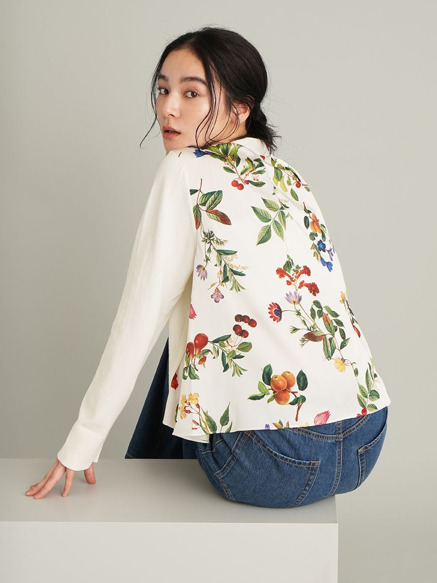 Mila Owen「【WEB限定カラー】カシミヤコットンボタニカルドッキングカーディガン」|カーディガン|