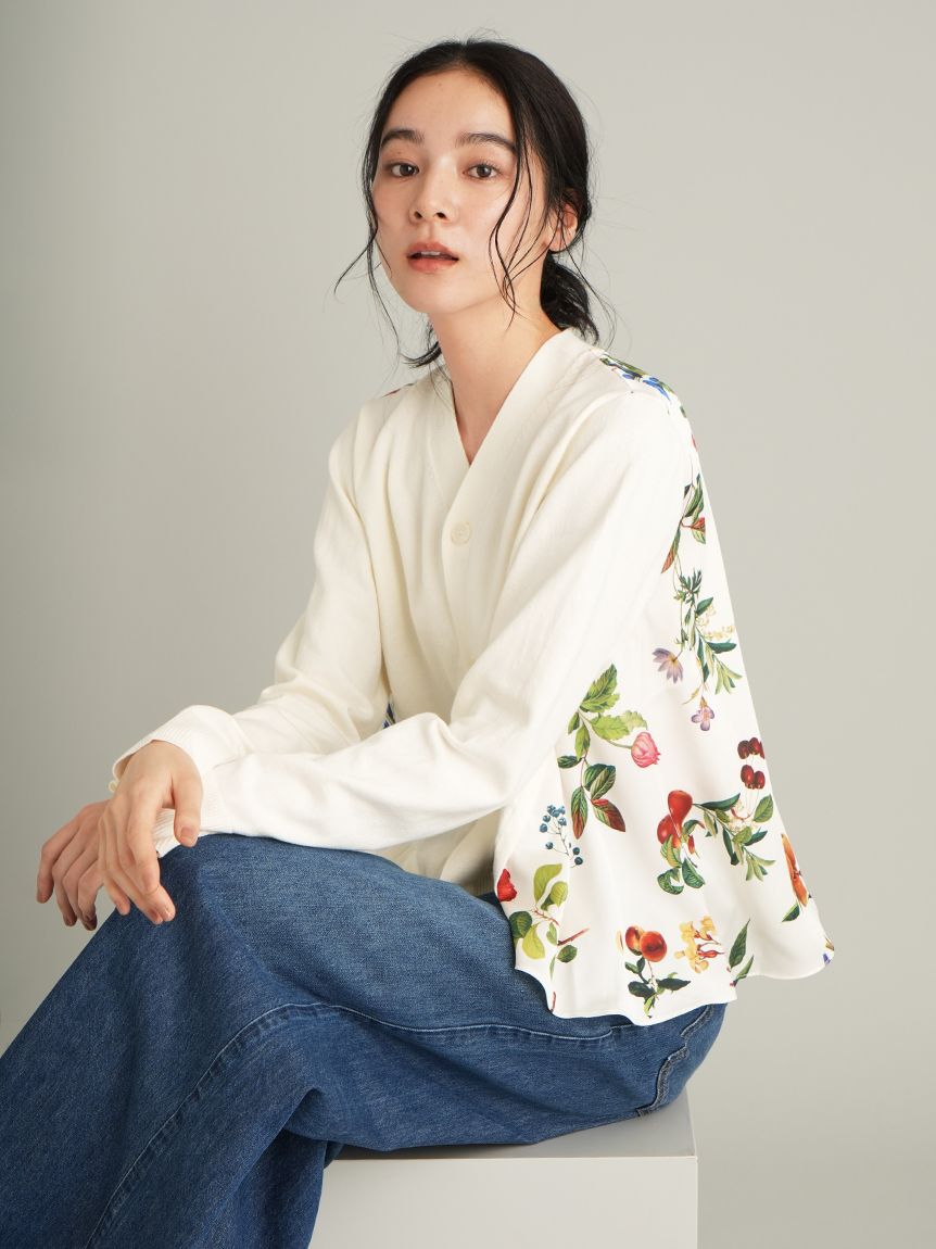 Mila Owen「【WEB限定カラー】カシミヤコットンボタニカルドッキングカーディガン」|カーディガン|
