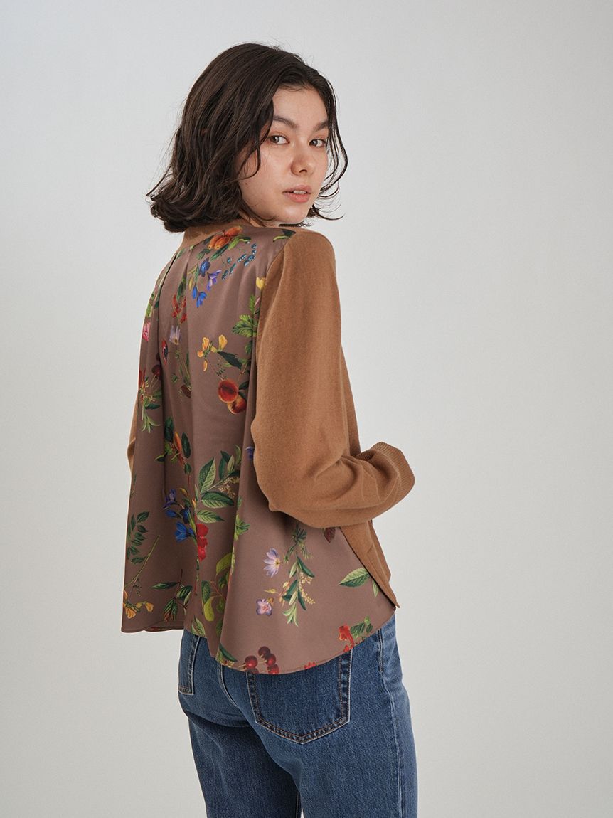 Mila Owen「【WEB限定カラー】カシミヤコットンボタニカルドッキングカーディガン」|カーディガン|