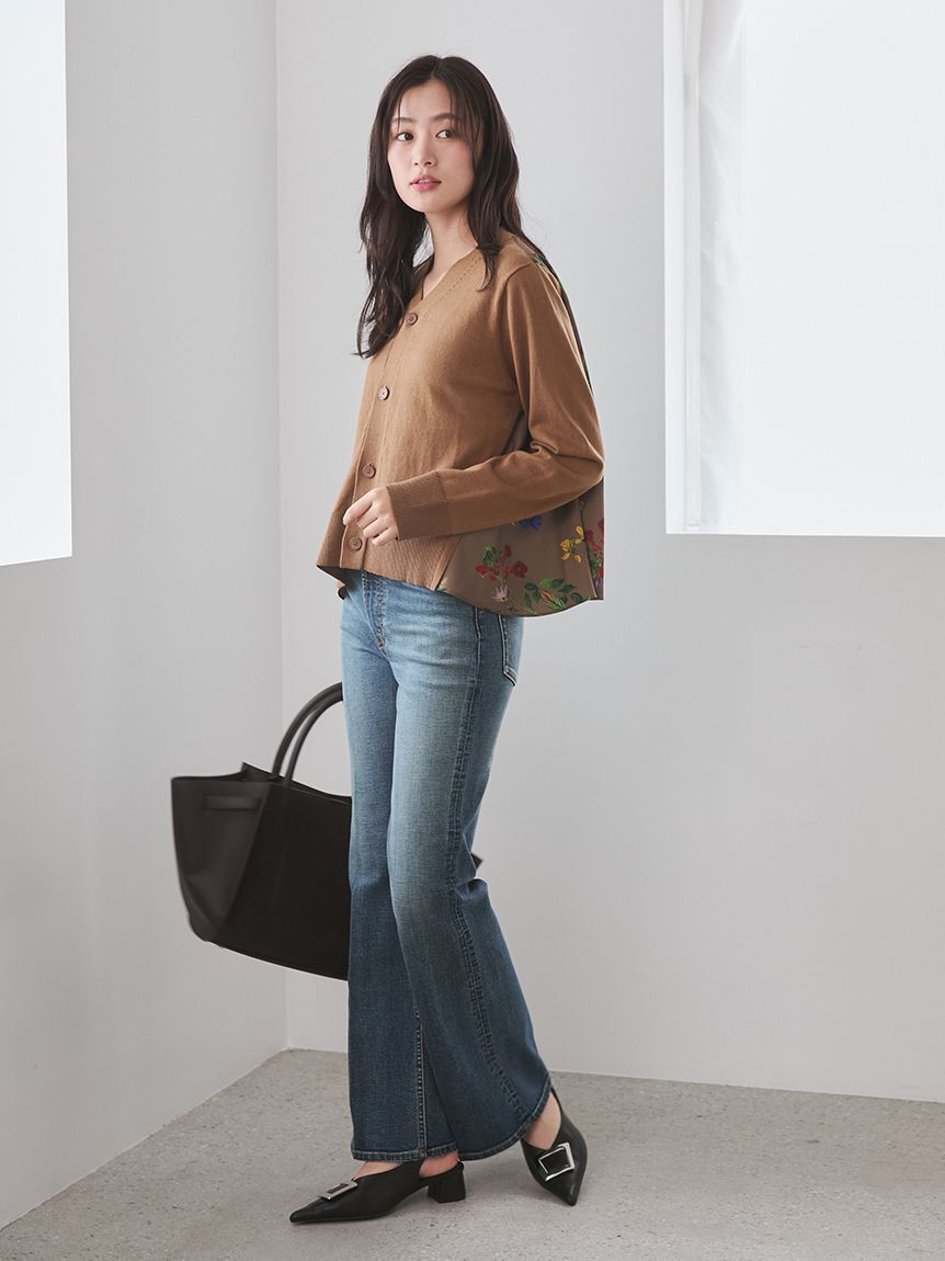 Mila Owen「【WEB限定カラー】カシミヤコットンボタニカルドッキングカーディガン」|カーディガン|