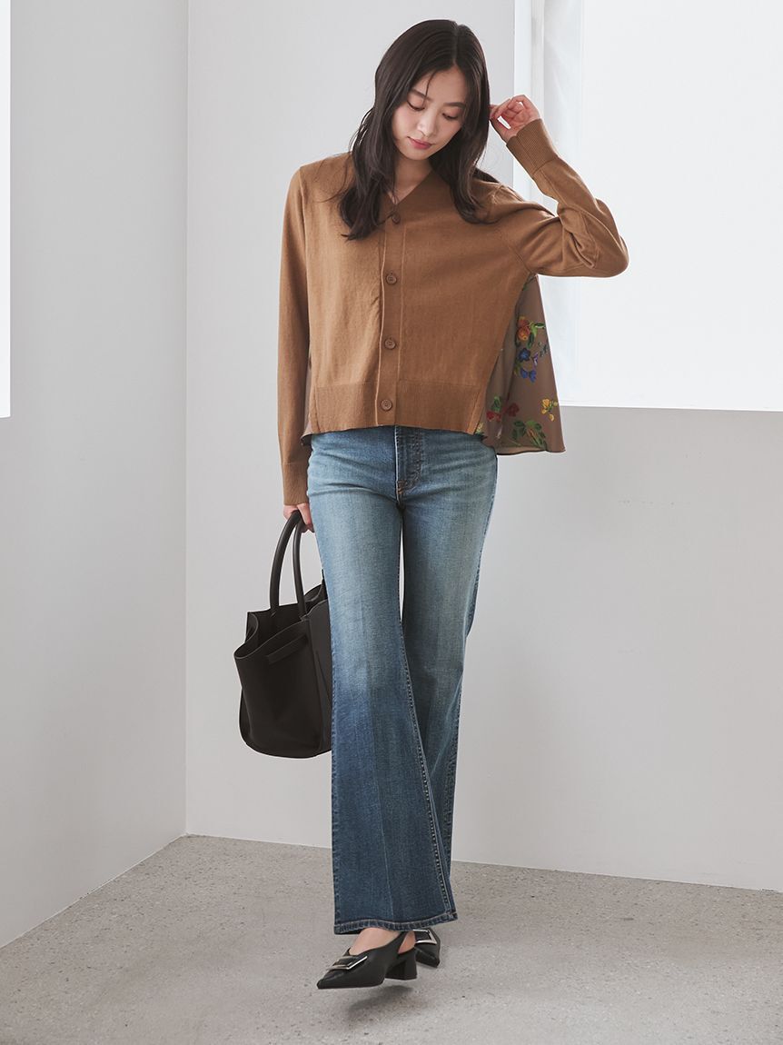 Mila Owen「【WEB限定カラー】カシミヤコットンボタニカルドッキングカーディガン」|カーディガン|