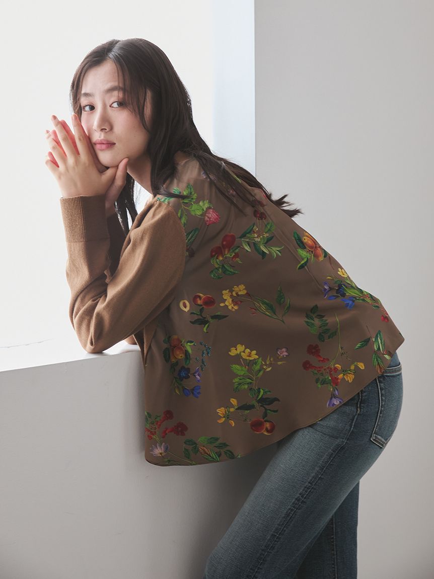 Mila Owen「【WEB限定カラー】カシミヤコットンボタニカルドッキングカーディガン」|カーディガン|