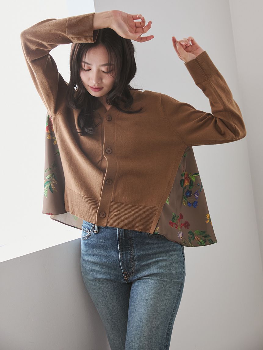 Mila Owen「【WEB限定カラー】カシミヤコットンボタニカルドッキングカーディガン」|カーディガン|