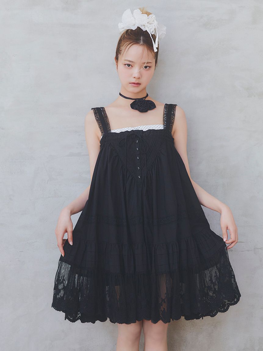 FURFUR「レースデザインチュニックワンピース」|ワンピース|BLK