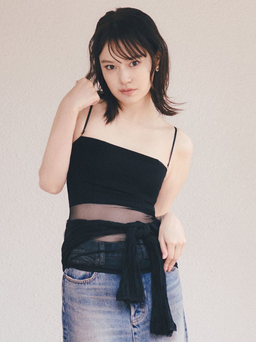 LILY BROWN Lingerie「【LILY BROWN Lingerie】シアーファンデノンワイヤー/キャミソール」|キャミソール|BLK