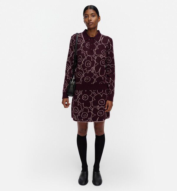 Marimekko「Toistuva Piirto Unikko ニットスカート」|スカート|ﾜｲﾝﾚｯﾄﾞ&times;ﾗｲﾄﾋﾟﾝｸ