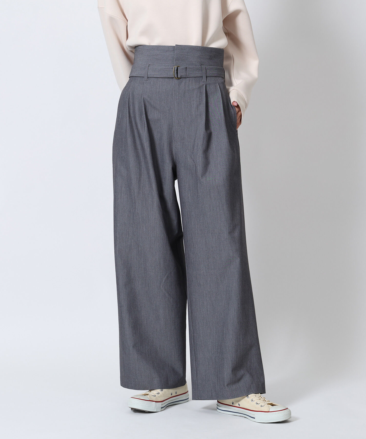 MARY QUANT「タックワイド パンツ」|スラックス|グレー