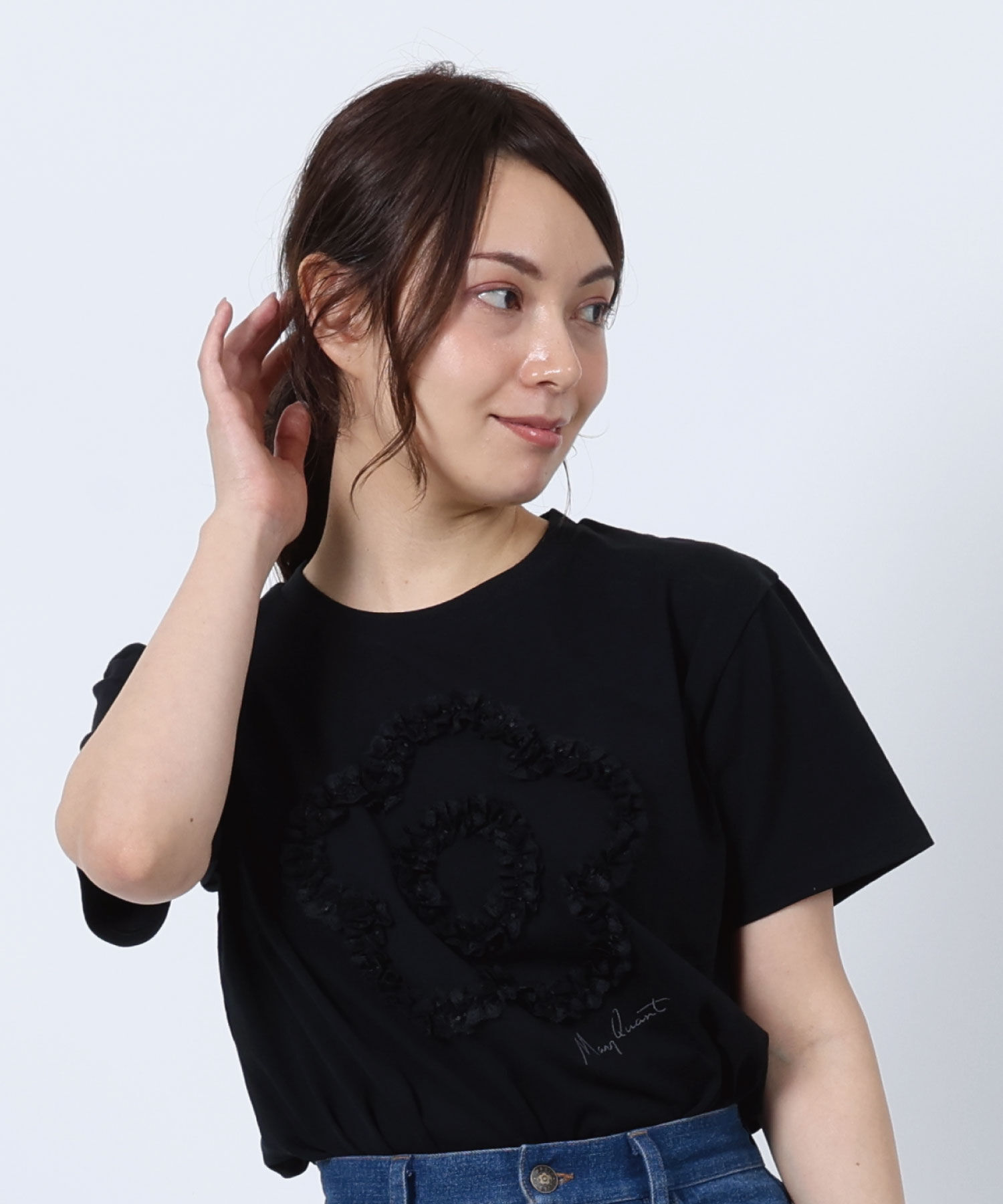 MARY QUANT「レースフリルデイジー Tシャツ」|Tシャツ・カットソー|ブラック