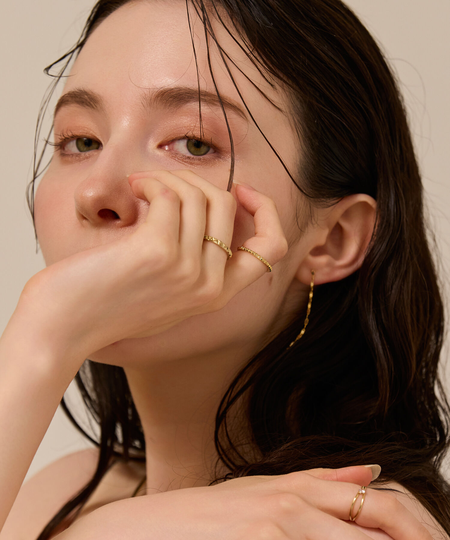 Phoebe「【金属アレルギー対応】2setメタルスタッズリング　ゴールド/ニッケルフリー」|リング|