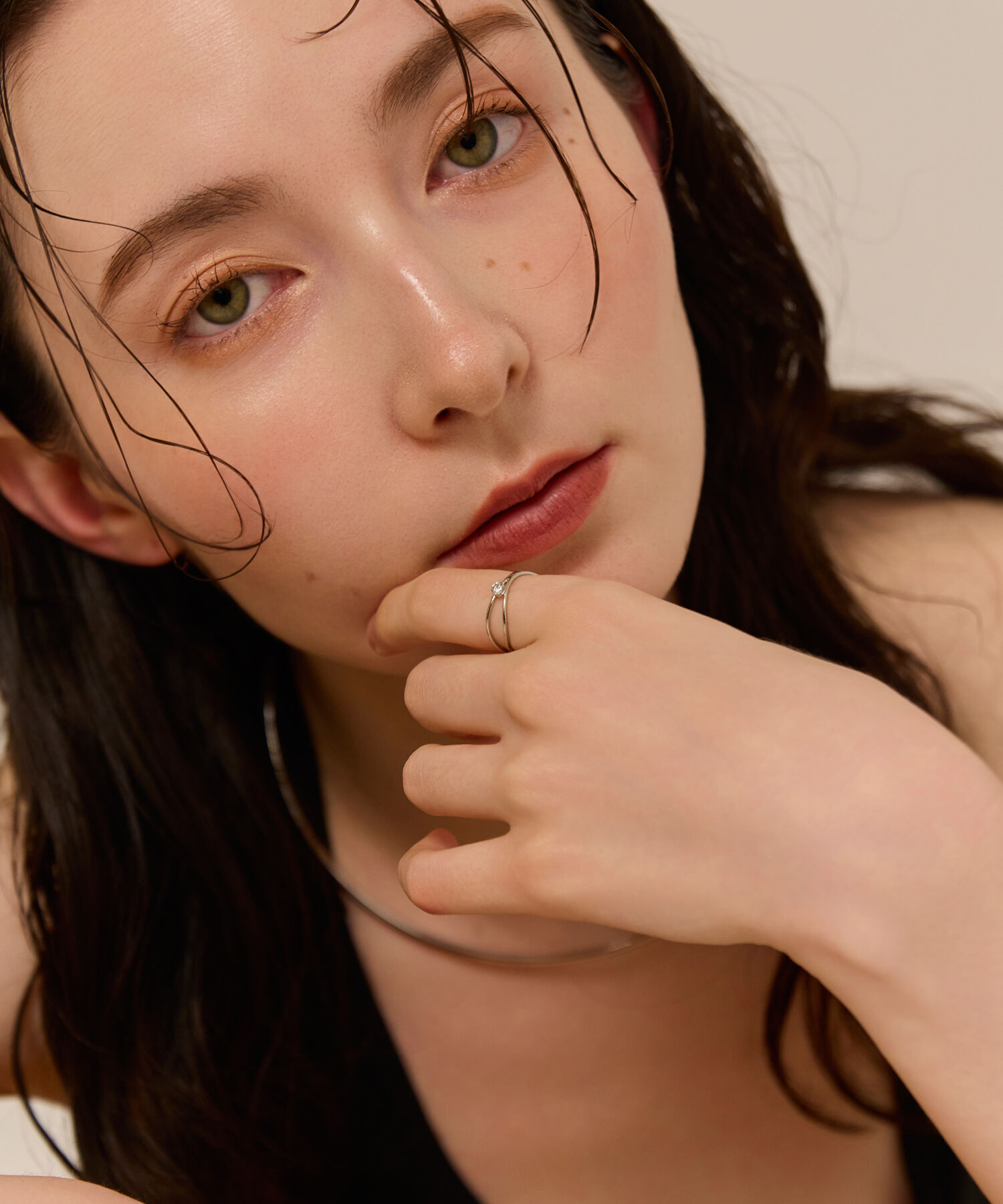 Phoebe「【金属アレルギー対応】レイヤードラインストーンリング　シルバー/ニッケルフリー」|リング|