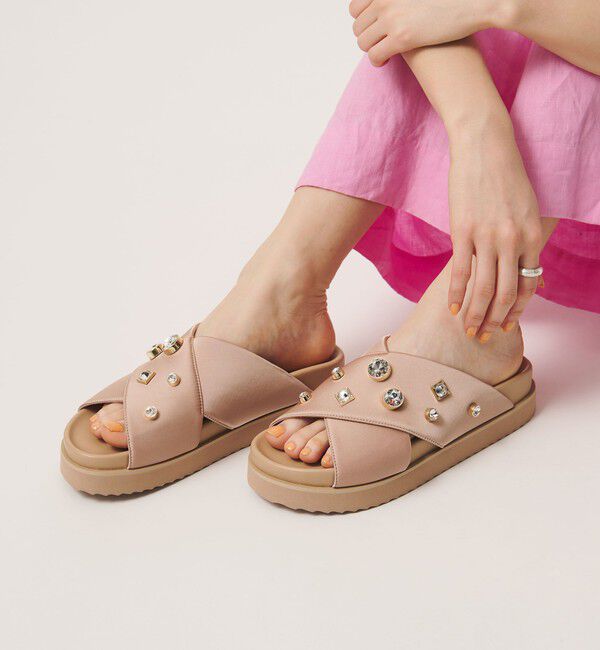 UNITED ARROWS「サテン クロス ビジュー ミュール/サンダル」|サンダル|