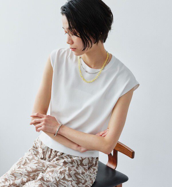 UNITED ARROWS green label relaxing「フレンチスリーブ ニット ウォッシャブル 接触冷感 UVカット」|ニット・セーター|WHITE