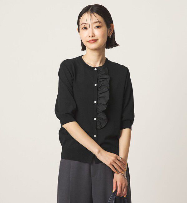 UNITED ARROWS green label relaxing「フリル ショートスリーブ ニット カーディガン」|カーディガン|BLACK