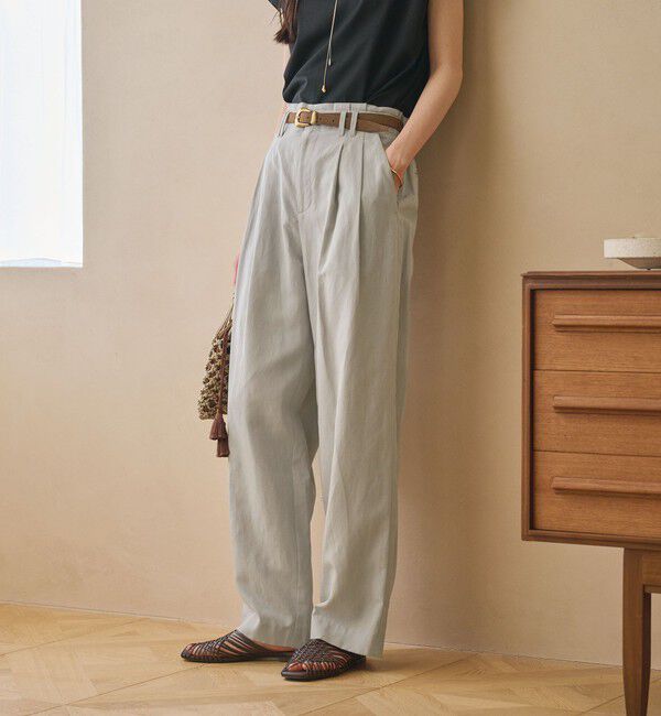 BEAUTY&YOUTH UNITED ARROWS「麻ブレンド バックゴム タック ワイドパンツ」|チノ|
