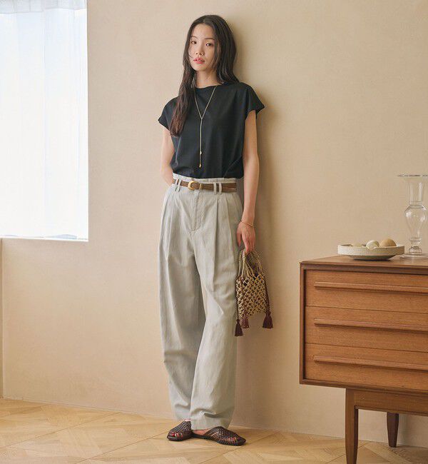BEAUTY&YOUTH UNITED ARROWS「麻ブレンド バックゴム タック ワイドパンツ」|チノ|