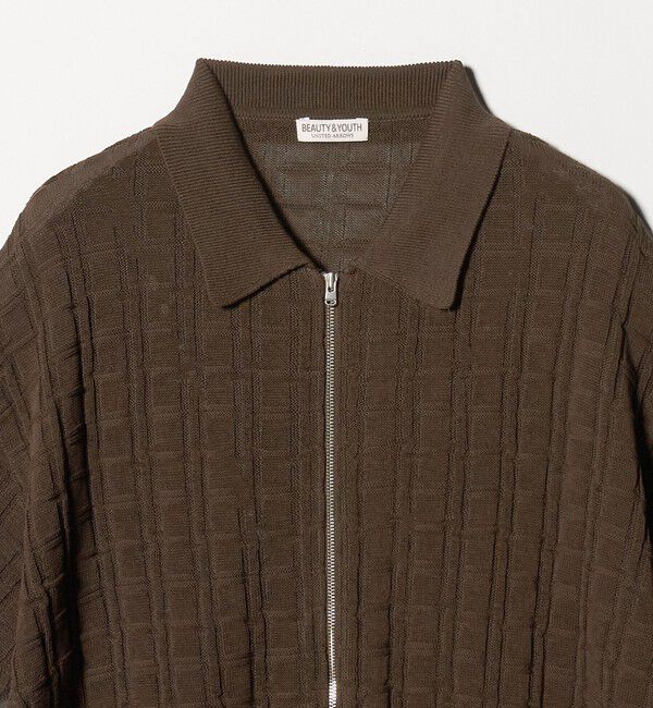 BEAUTY&YOUTH UNITED ARROWS「ジャガード フルジップ ショートスリーブ ポロニット ウォッシャブル」|カーディガン|