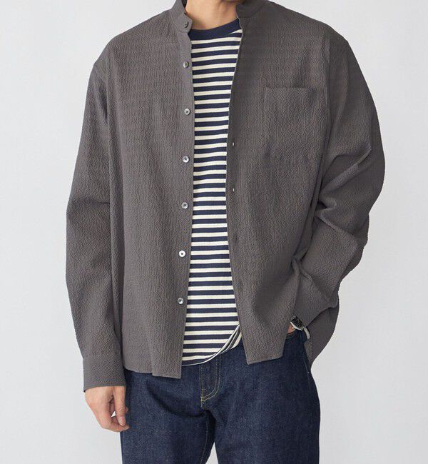 SHIPS「SHIPS: 〈MADE IN JAPAN〉エアー サッカー リラックス バンドカラー シャツ」|シャツ・ブラウス|ダークグレー