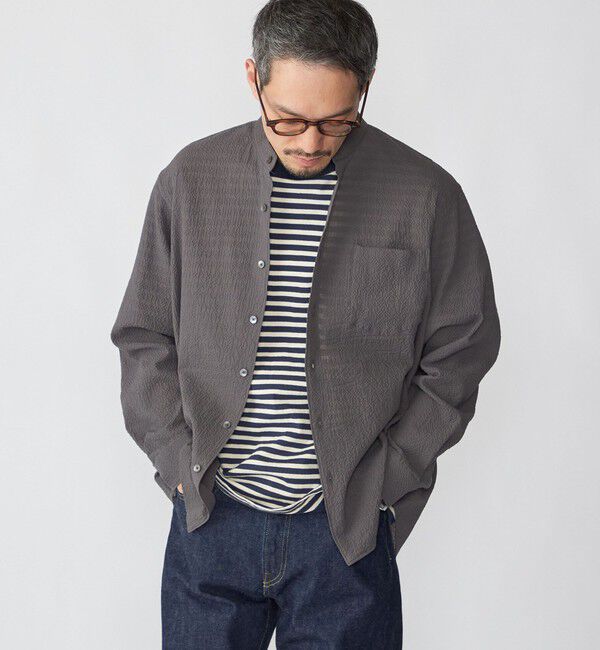 SHIPS「SHIPS: 〈MADE IN JAPAN〉エアー サッカー リラックス バンドカラー シャツ」|シャツ・ブラウス|