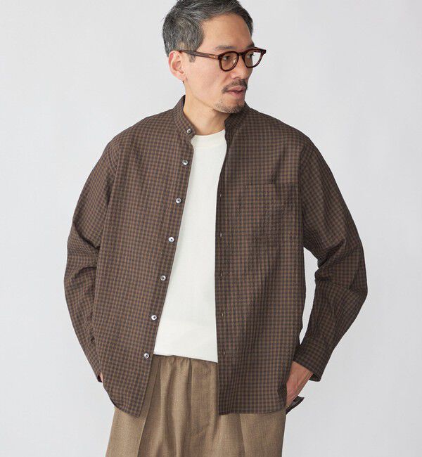 SHIPS「SHIPS: 〈MADE IN JAPAN〉エアー サッカー リラックス バンドカラー シャツ」|シャツ・ブラウス|