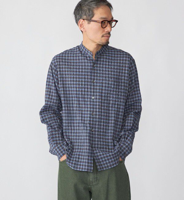 SHIPS「SHIPS: 〈MADE IN JAPAN〉エアー サッカー リラックス バンドカラー シャツ」|シャツ・ブラウス|
