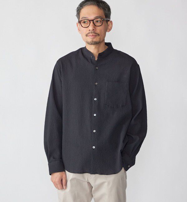 SHIPS「SHIPS: 〈MADE IN JAPAN〉エアー サッカー リラックス バンドカラー シャツ」|シャツ・ブラウス|