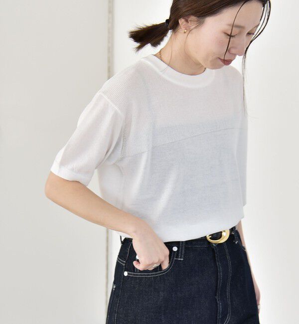 quaranciel「quaranciel:〈接触冷感/手洗い可能〉コンパクト シアー ニット TEE」|ニット・セーター|