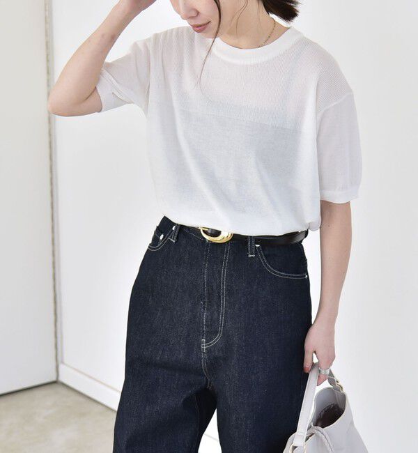 quaranciel「quaranciel:〈接触冷感/手洗い可能〉コンパクト シアー ニット TEE」|ニット・セーター|