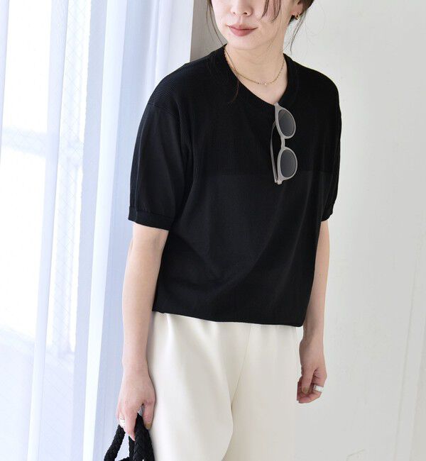 quaranciel「quaranciel:〈接触冷感/手洗い可能〉コンパクト シアー ニット TEE」|ニット・セーター|