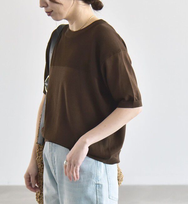 quaranciel「quaranciel:〈接触冷感/手洗い可能〉コンパクト シアー ニット TEE」|ニット・セーター|