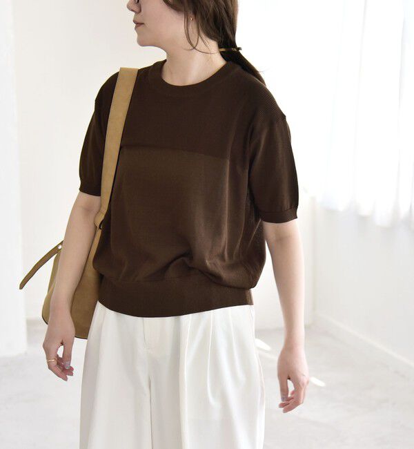quaranciel「quaranciel:〈接触冷感/手洗い可能〉コンパクト シアー ニット TEE」|ニット・セーター|