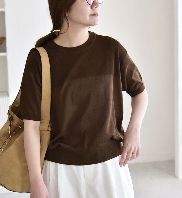 quaranciel「quaranciel:〈接触冷感/手洗い可能〉コンパクト シアー ニット TEE」|ニット・セーター|