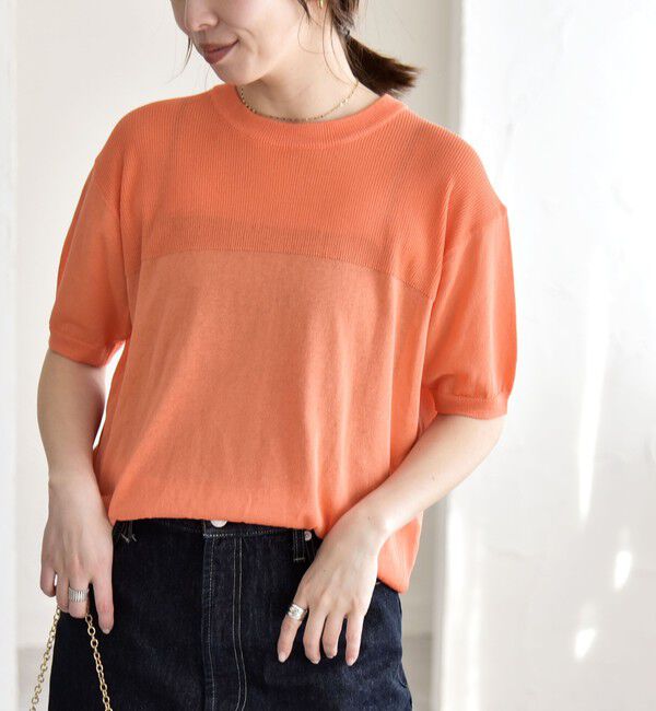 quaranciel「quaranciel:〈接触冷感/手洗い可能〉コンパクト シアー ニット TEE」|ニット・セーター|オレンジ
