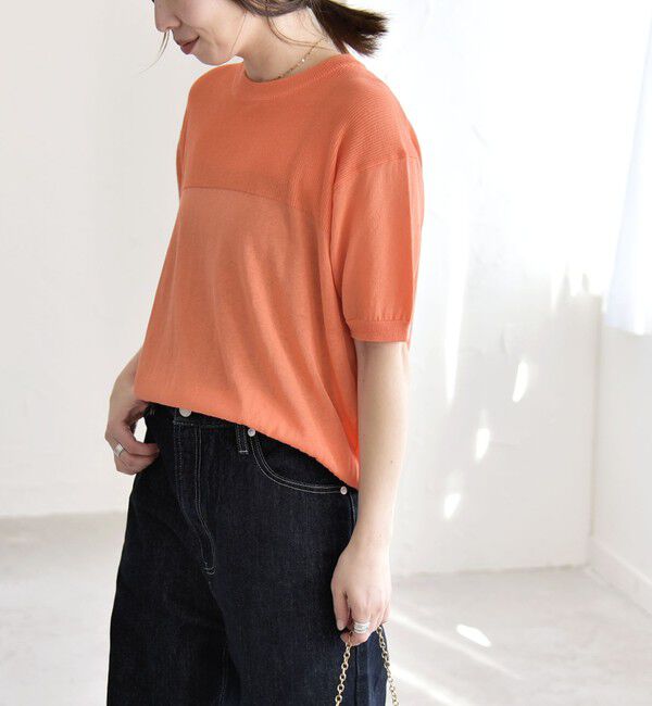 quaranciel「quaranciel:〈接触冷感/手洗い可能〉コンパクト シアー ニット TEE」|ニット・セーター|