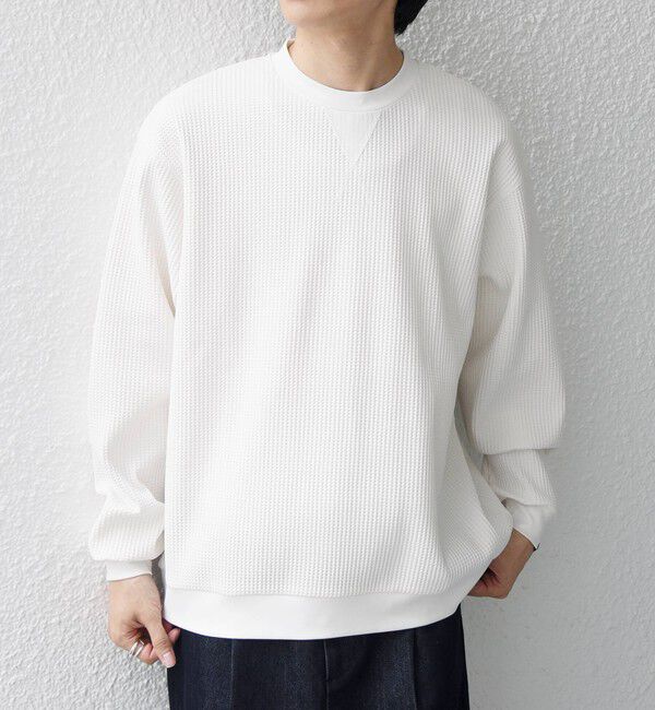 SHIPS any「SHIPS any:〈洗濯機可能〉ワッフル ワンポイント クルーネック Tシャツ(ロンT)◆」|Tシャツ・カットソー|ホワイト