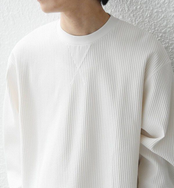 SHIPS any「SHIPS any:〈洗濯機可能〉ワッフル ワンポイント クルーネック Tシャツ(ロンT)◆」|Tシャツ・カットソー|
