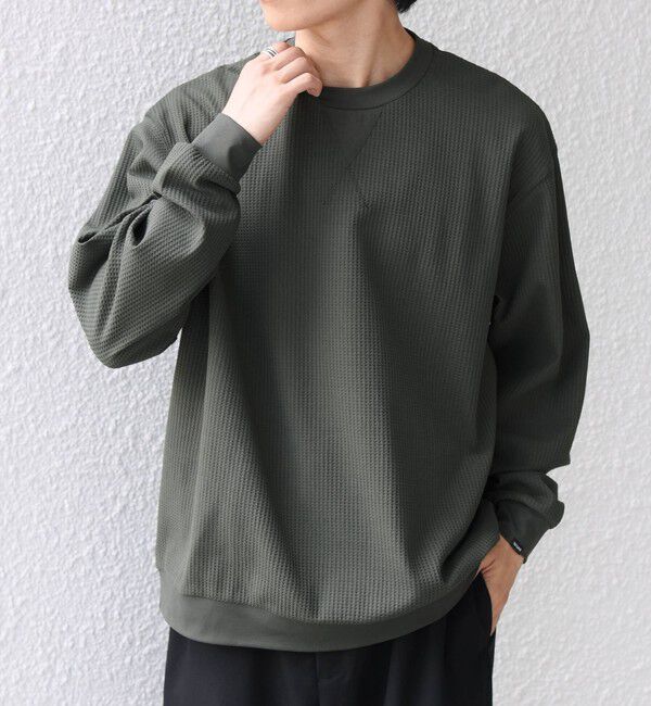 SHIPS any「SHIPS any:〈洗濯機可能〉ワッフル ワンポイント クルーネック Tシャツ(ロンT)◆」|Tシャツ・カットソー|オリーブ