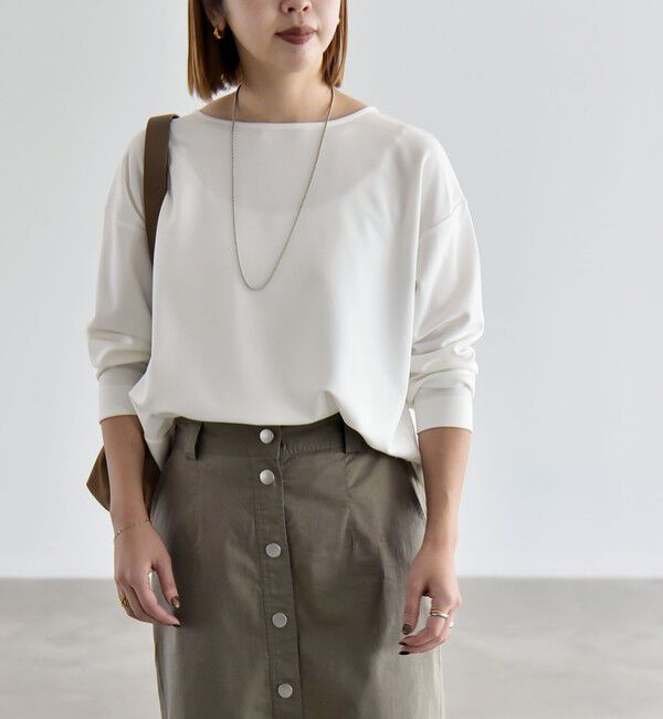 quaranciel「《予約》quaranciel:〈洗濯機可能〉カットジョーゼット ラウンドヘム ルーズ プルオーバー」|Tシャツ・カットソー|オフホワイト
