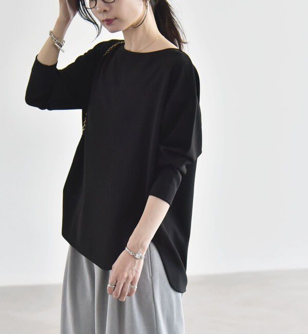 quaranciel「《予約》quaranciel:〈洗濯機可能〉カットジョーゼット ラウンドヘム ルーズ プルオーバー」|Tシャツ・カットソー|ブラック