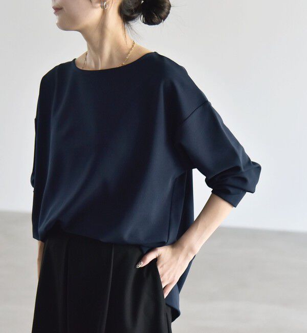 quaranciel「《予約》quaranciel:〈洗濯機可能〉カットジョーゼット ラウンドヘム ルーズ プルオーバー」|Tシャツ・カットソー|ネイビー