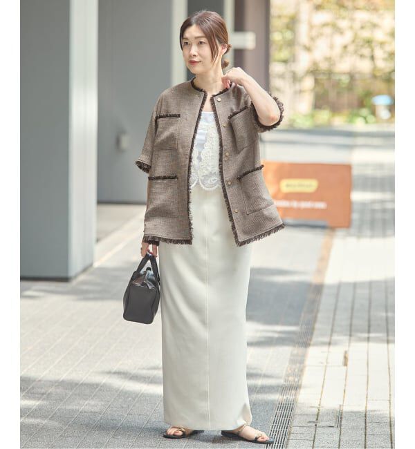 journal standard L'essage「TWEEDY MESH ショートスリーブジャケット」|ノーカラージャケット|