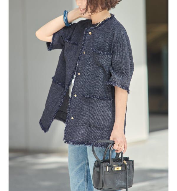 journal standard L'essage「TWEEDY MESH ショートスリーブジャケット」|ノーカラージャケット|