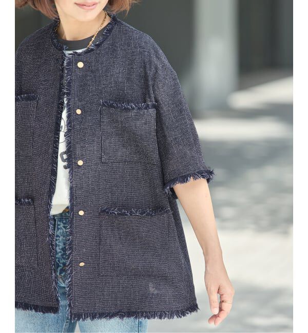 journal standard L'essage「TWEEDY MESH ショートスリーブジャケット」|ノーカラージャケット|