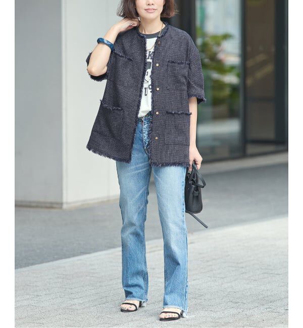 journal standard L'essage「TWEEDY MESH ショートスリーブジャケット」|ノーカラージャケット|
