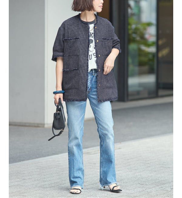 journal standard L'essage「TWEEDY MESH ショートスリーブジャケット」|ノーカラージャケット|