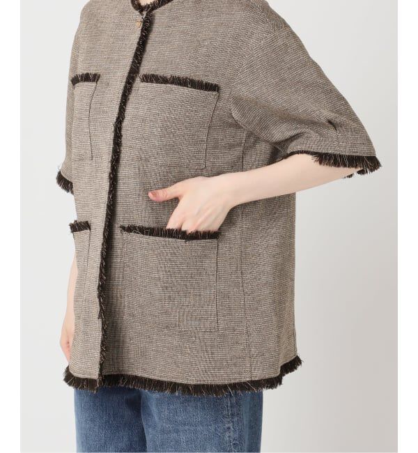 journal standard L'essage「TWEEDY MESH ショートスリーブジャケット」|ノーカラージャケット|