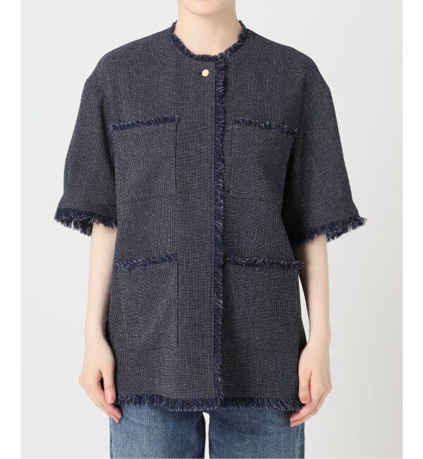 journal standard L'essage「TWEEDY MESH ショートスリーブジャケット」|ノーカラージャケット|